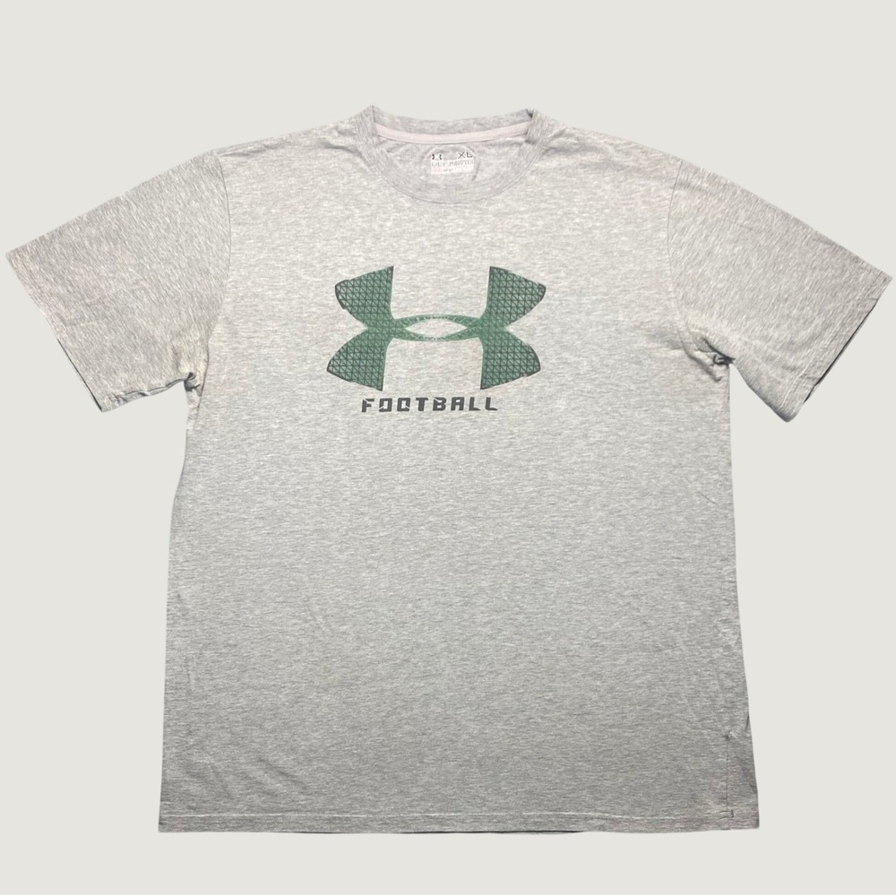 Under Armour T-shirt Mens XL HeatGear Football Graphic Gray Green Logo‎ Athletic